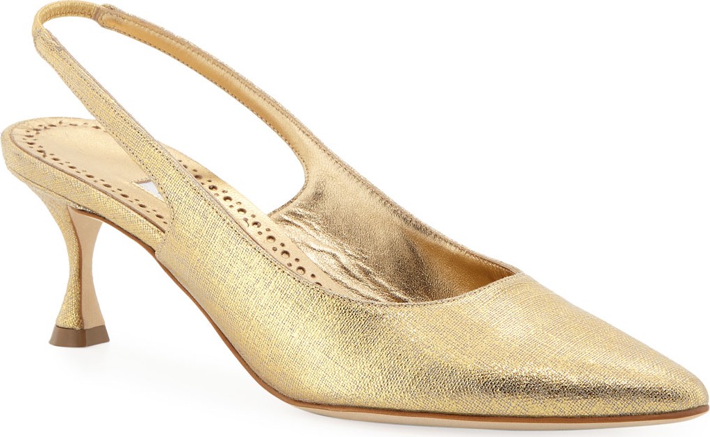 Manolo Blahnik Betty Low-Heel Metallic Fabric Slingback Pumps