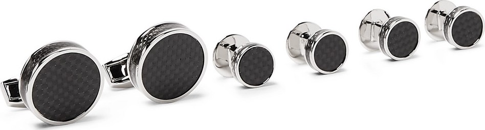 Tateossian Carbon-Fibre Rhodium-Plated Cufflinks and Studs Set