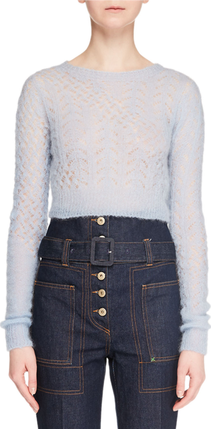 Carven Cropped Long-Sleeve Wool Pullover Sweater