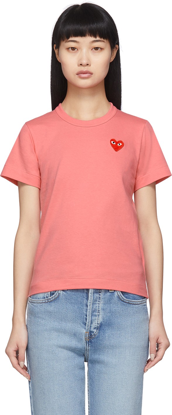 Comme Des Garcons PLAY Pink & Red Small Heart T-Shirt