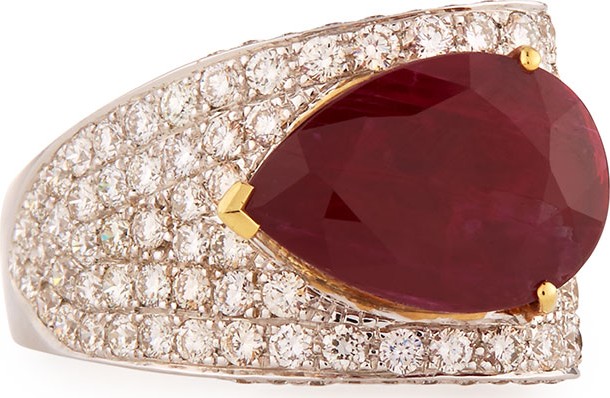 Alexander Laut Pear-Shaped Ruby Ring with Diamonds