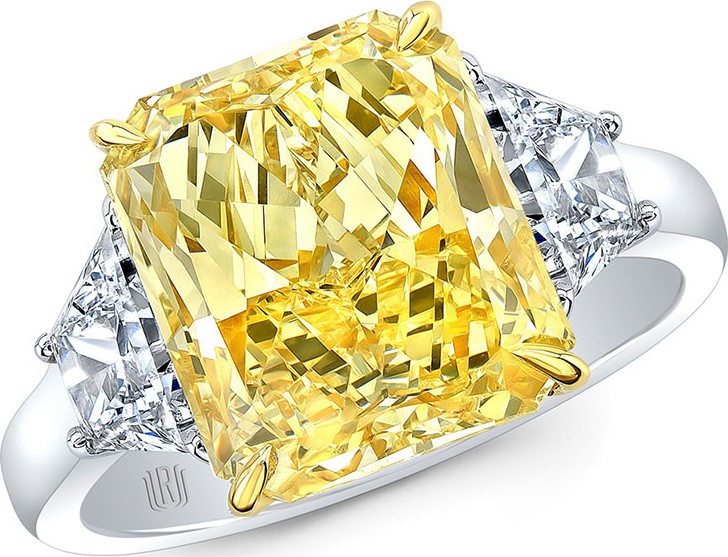 Rahaminov Yellow Radiant-Cut Three-Stone Diamond Ring in Platinum & 18k Gold