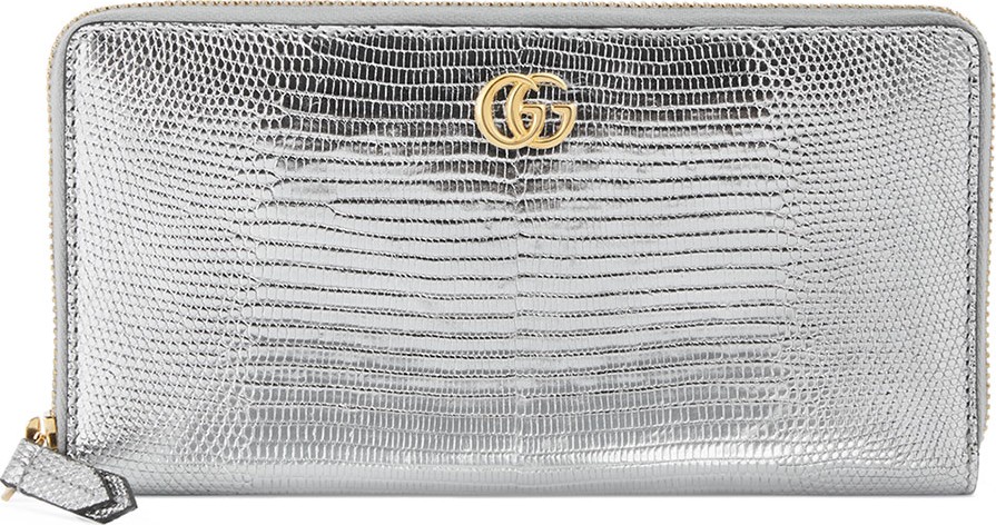 Gucci Petite Marmont Laminated Lizard Zip-Around Wallet