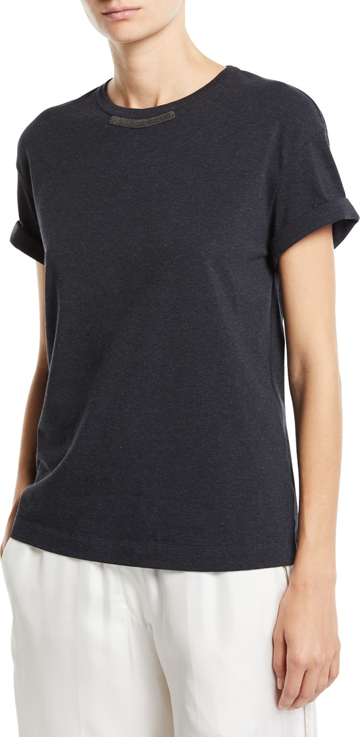 Brunello Cucinelli Short-Sleeve Monili-Trim Shirt