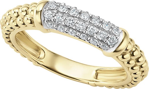 LAGOS 3mm 18k Gold Caviar Stack Ring with White Diamonds, Size 7