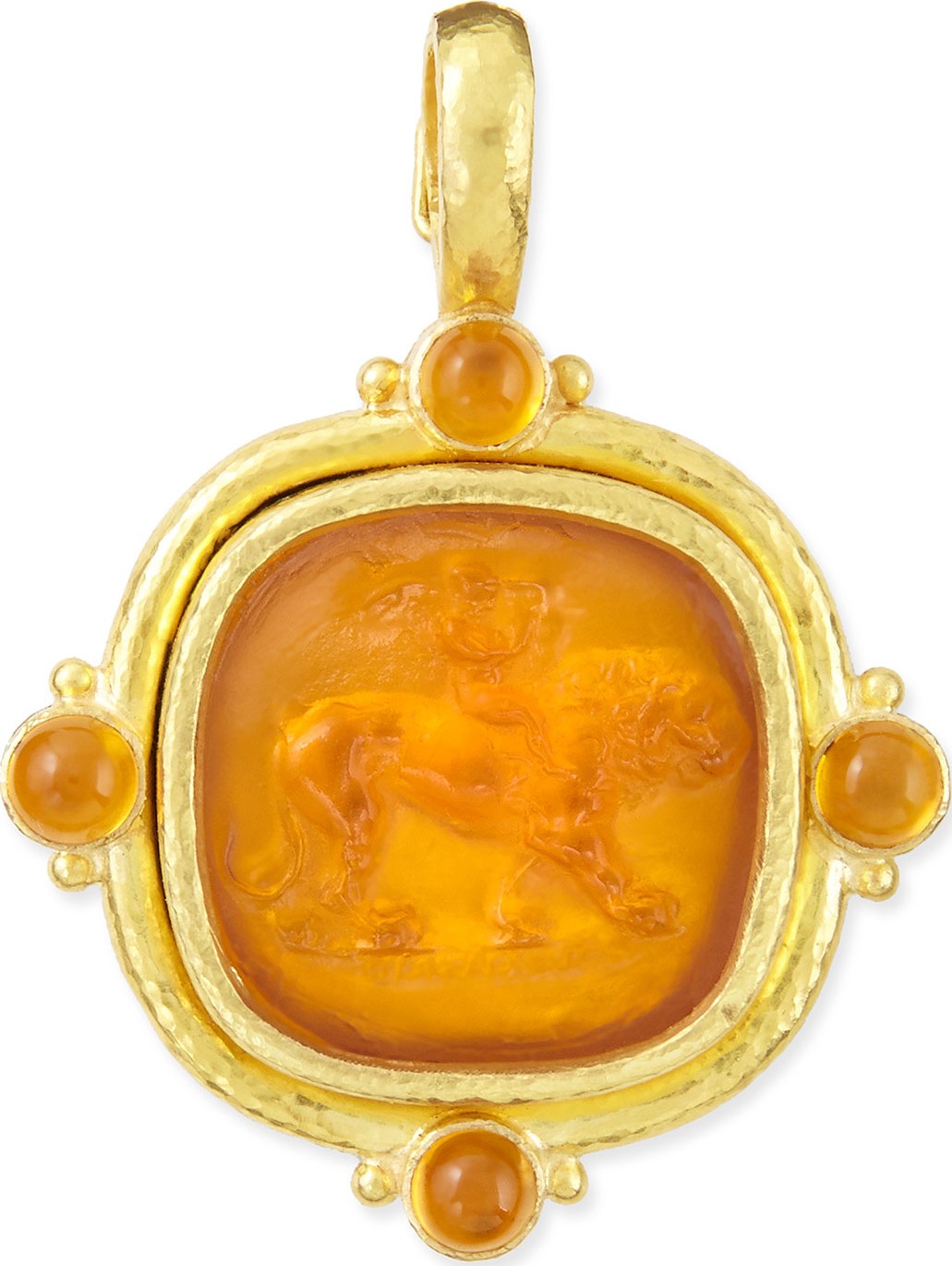 Elizabeth Locke Cupid Riding Lion Intaglio Pendant, Amber