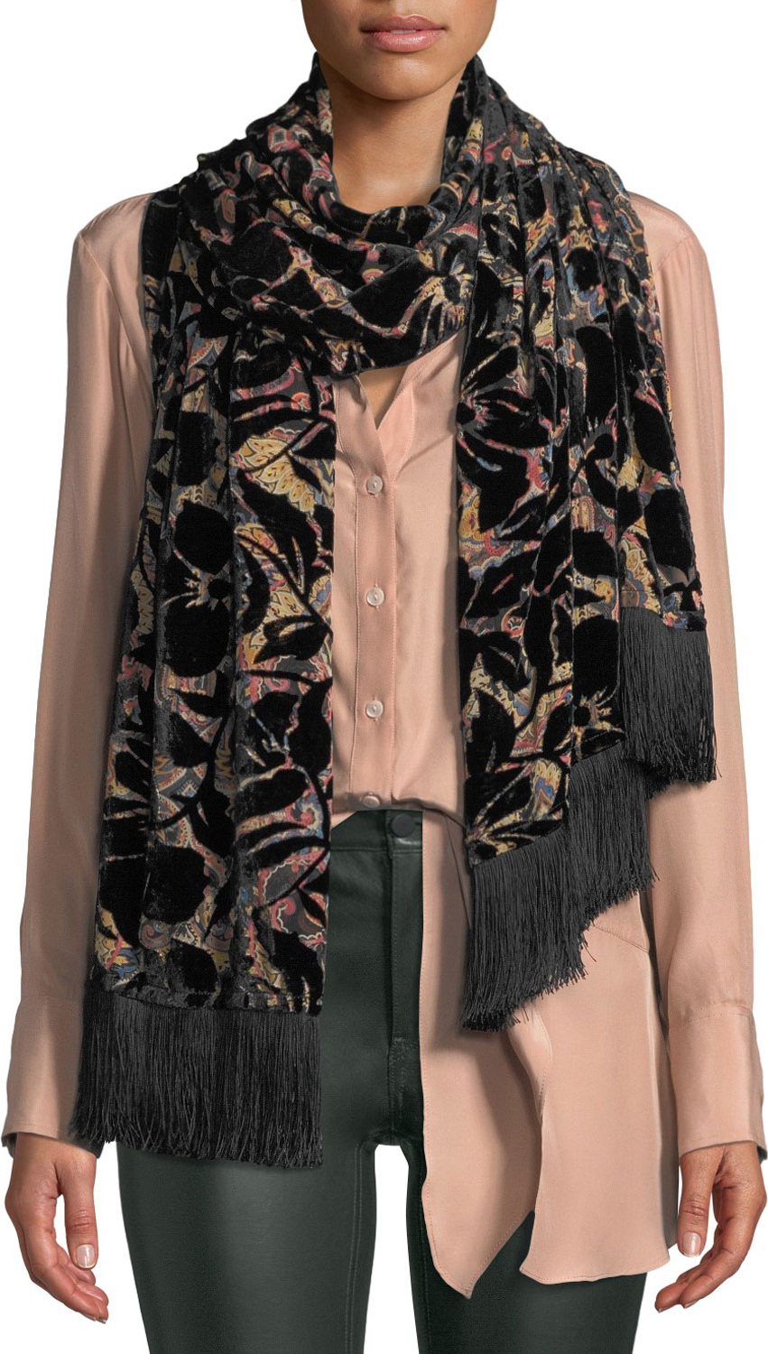 Etro Shaal-Nur Poppy Paisley & Velvet Overlay Shawl