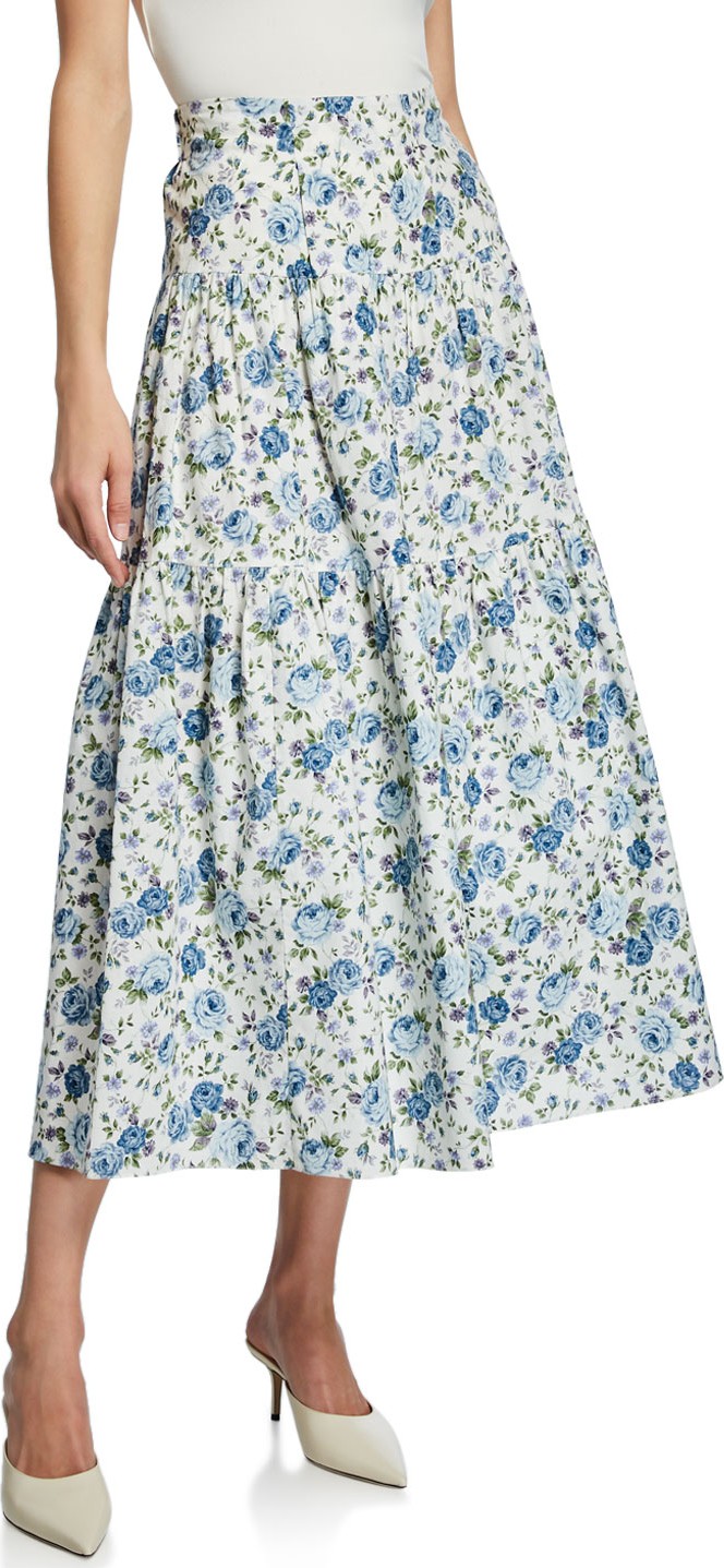 Petersyn Rocco Floral-Print Multitiered A-Line Midi Skirt