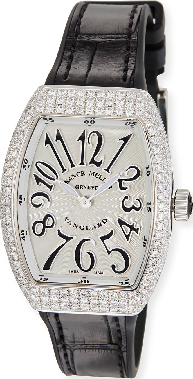Franck Muller Lady Vanguard Watch with Diamonds & Alligator Strap