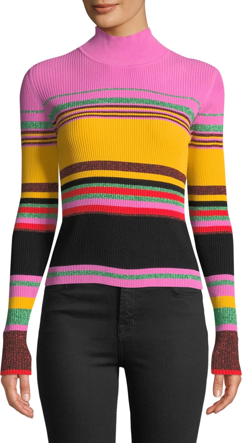 DIANE von FURSTENBERG Dara Striped Metallic Turtleneck Sweater