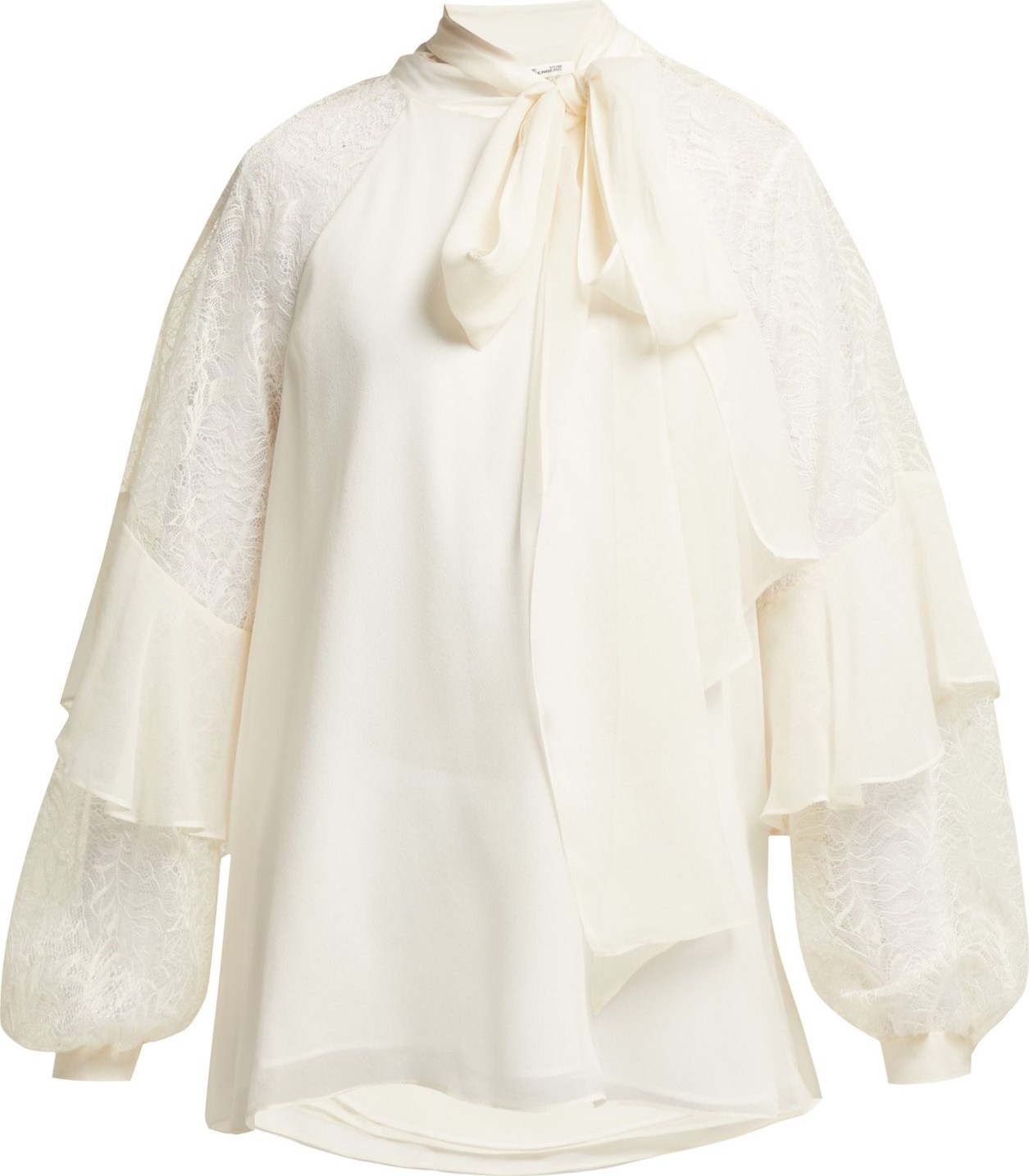 DIANE von FURSTENBERG Mariela silk and lace pussybow blouse