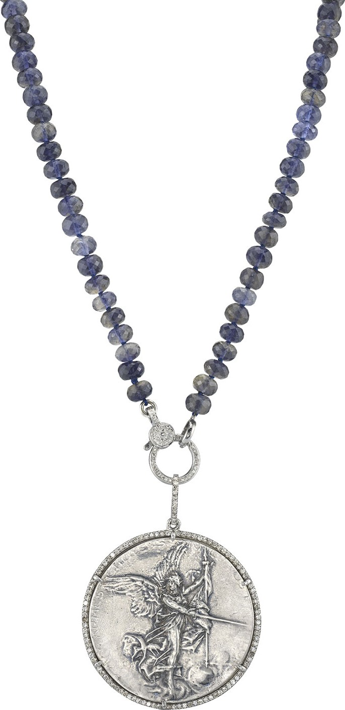Sheryl Lowe Knotted Iolite & Angel Coin Pendant Necklace