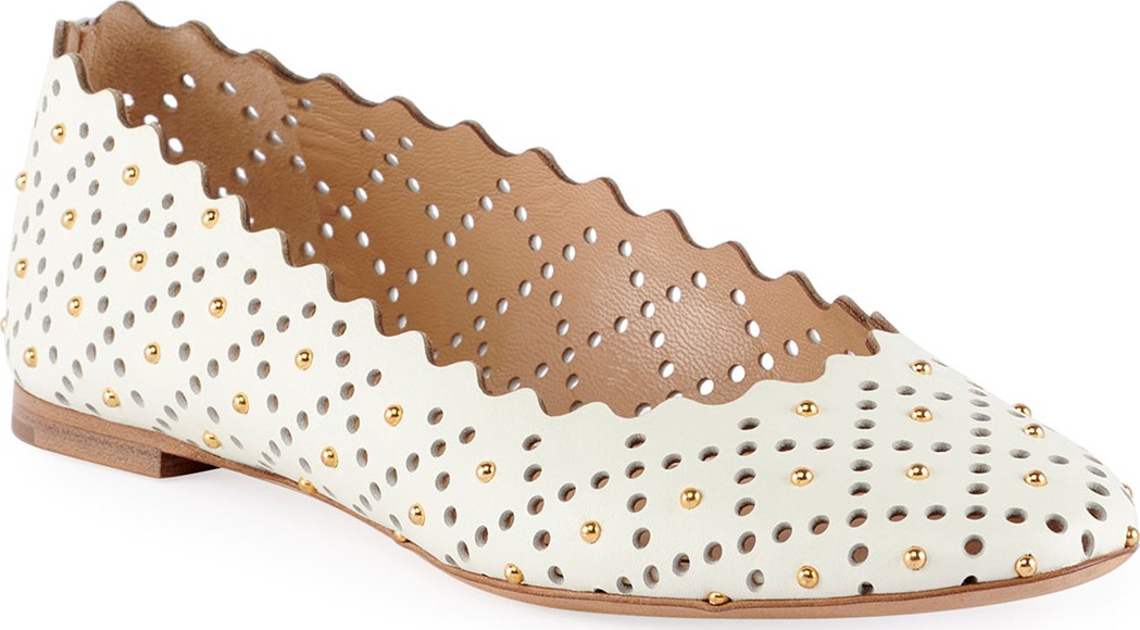 Chloe Perforated Leather Ballet Flat with Studs