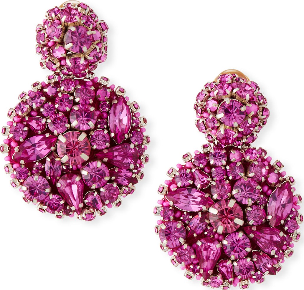 Oscar De La Renta Bold Disc Clip-On Earrings w/ Crystals