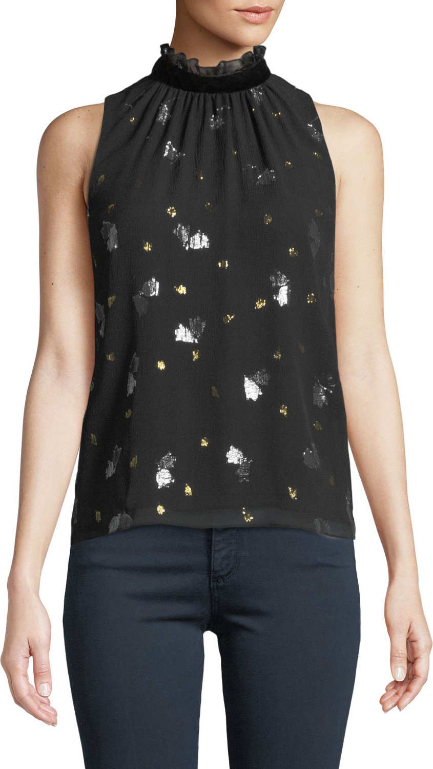 Rebecca Taylor Sleeveless Scattered Tulip High-Neck Top