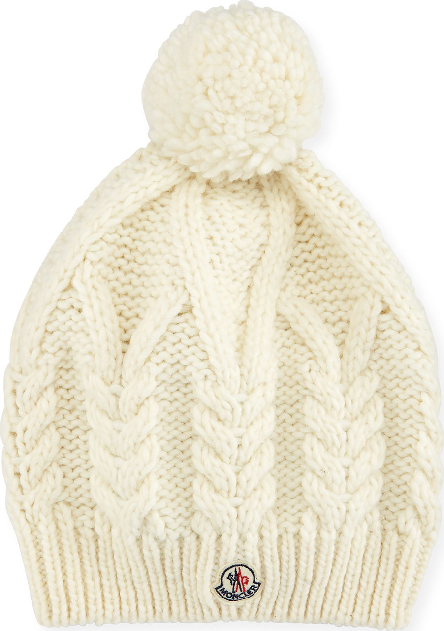 Moncler Cable-Knit Hat w/Pompom