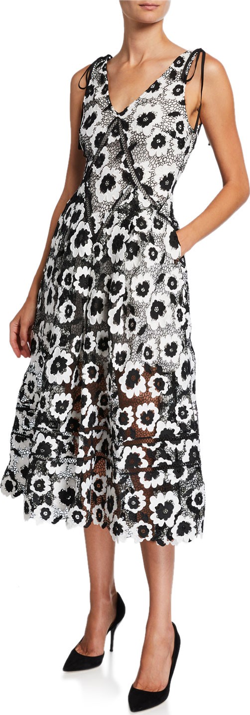 Self Portrait Abstract Floral Guipure Midi Dress
