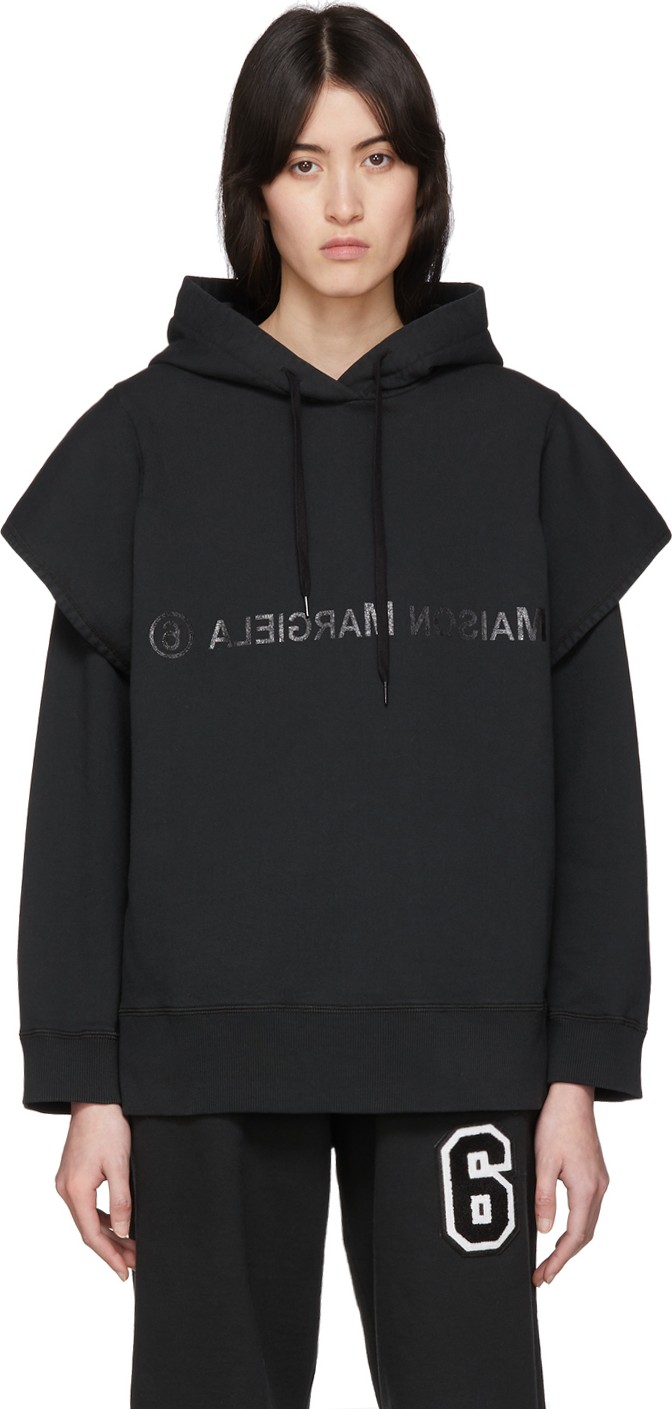MM6 Maison Margiela Black Double Layered Hoodie