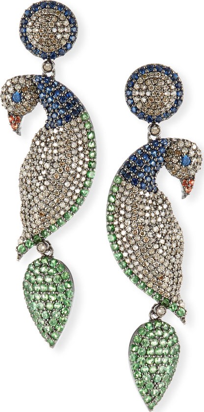 Siena Jewelry Diamond, Sapphire & Tsavorite Parrot Earrings