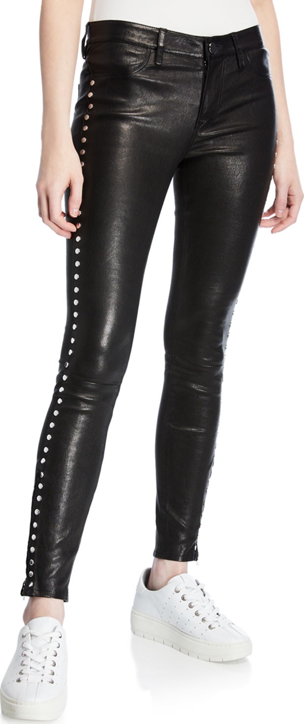 Nour Hammour Side-Studded Leather Leggings