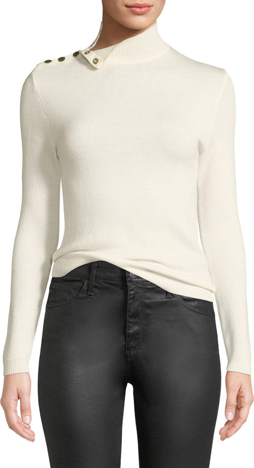 ba&sh Rock Shoulder-Snap Turtleneck Sweater