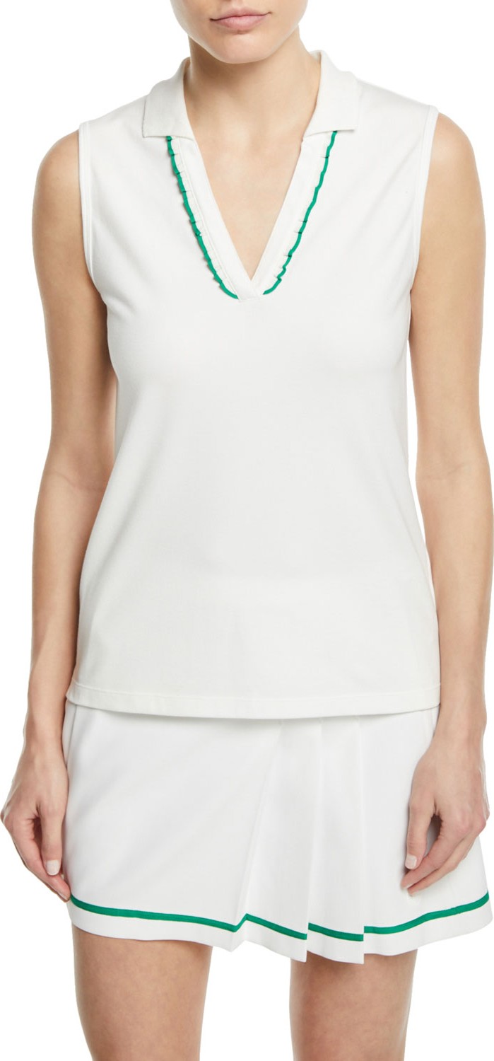 Tory Sport Pique Sleeveless Ruffle Polo Top Tory Sport Pique Sleeveless Ruffle Polo Top