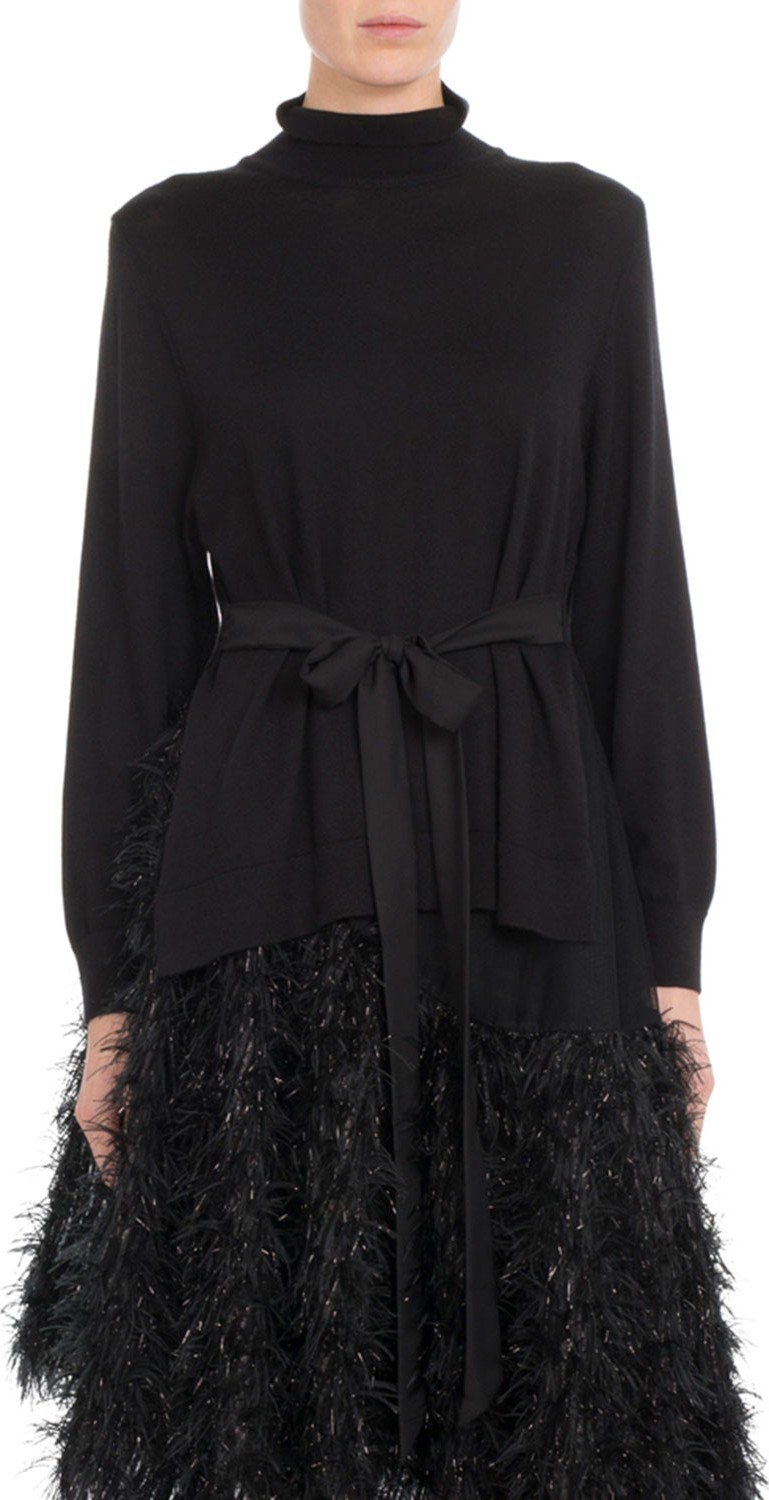 Simone Rocha Mock-Neck Side-Slit Knit Tunic w/ Tie-Waist