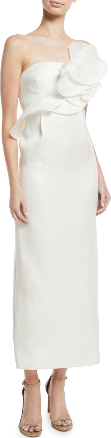 Oscar De La Renta Strapless Ruffle A-Line Tea-Length Silk Gown