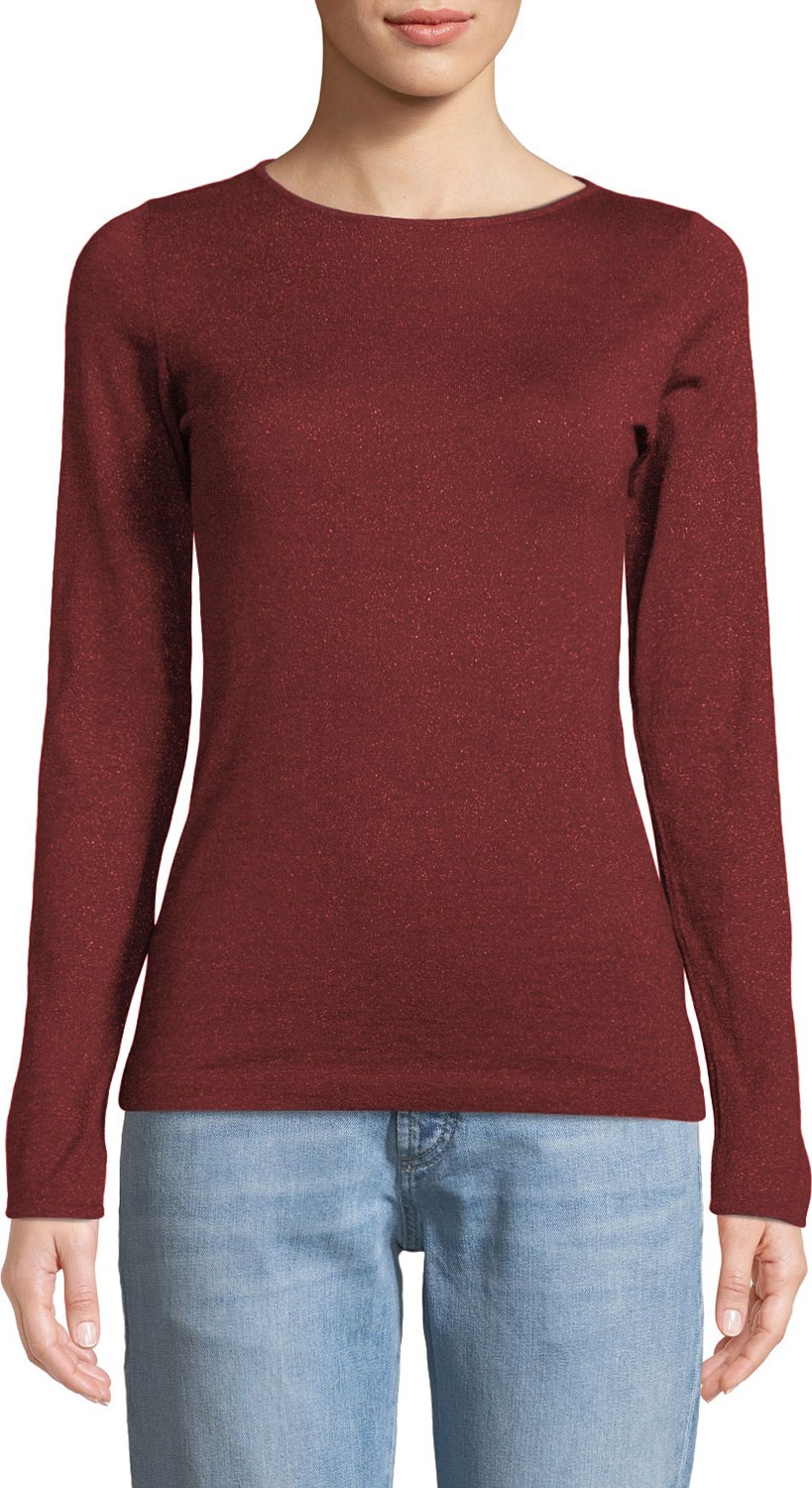 Brunello Cucinelli Boat-Neck Long-Sleeve Metallic-Knit Pullover
