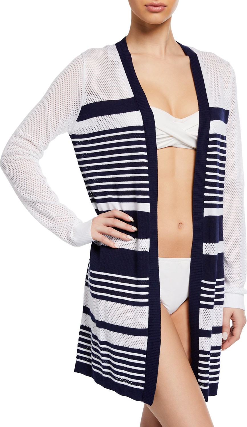 Tommy Bahama Open-Front Long-Sleeve Striped Beach Sweater Cardigan