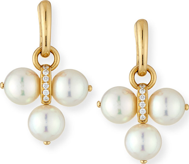 Belpearl Detachable Akoya Pearl Trio Drop Earrings with Diamonds