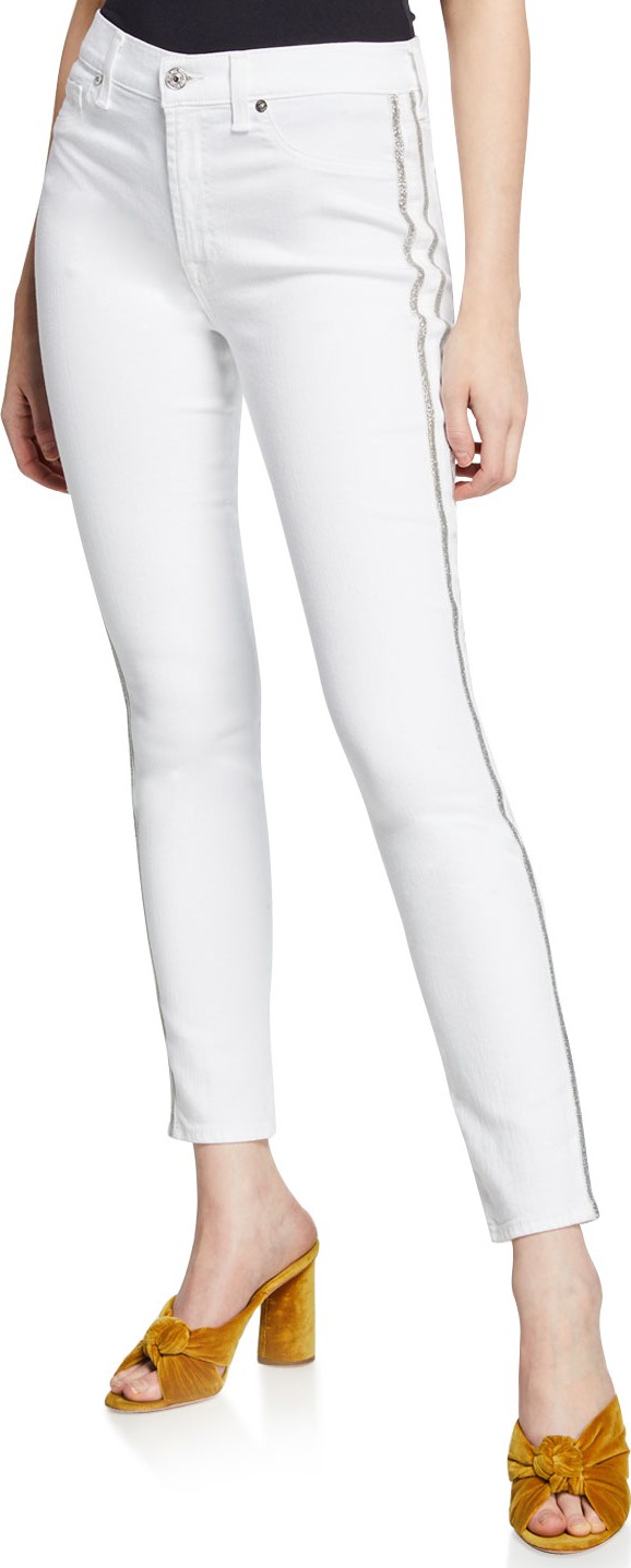 7 For All Mankind High-Waist Ankle Skinny Jeans with Silver-Stripe Details