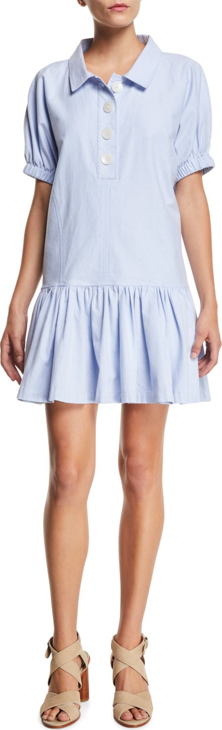 Opening Ceremony Dropped-Waist Short-Sleeve Flounce Shirtdress