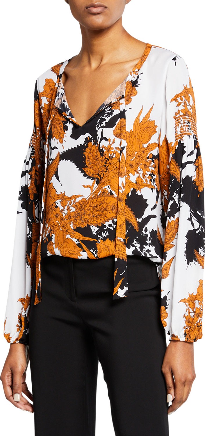 KOBI HALPERIN Alysse V-Neck Blouson-Sleeve Silk Blouse