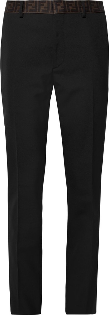 Fendi Black Slim-Fit Logo-Trimmed Woven Trousers