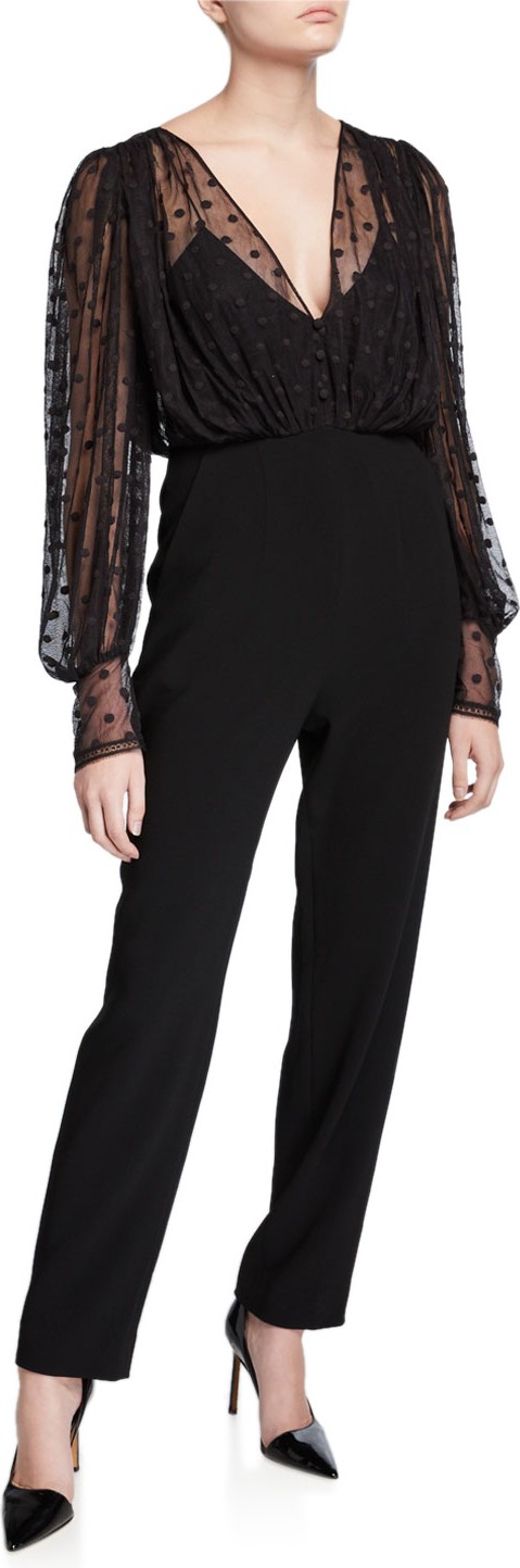 Saloni Bernadette Dotted Mesh Overlay Jumpsuit