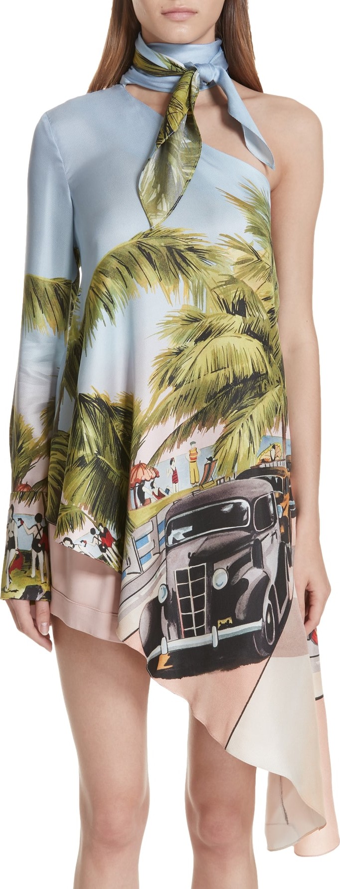 Monse Scenic Print Silk Halter Blouse