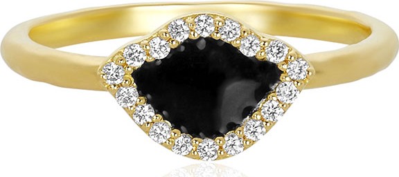 Legend Amrapali 18k Gold Kamlani Lotus Stack Ring w/ Diamonds & Black Enamel