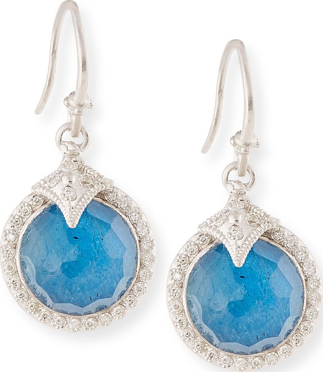 Armenta 12mm New World Milky Blue Quartz Triplet Round Drop Earrings with Diamonds