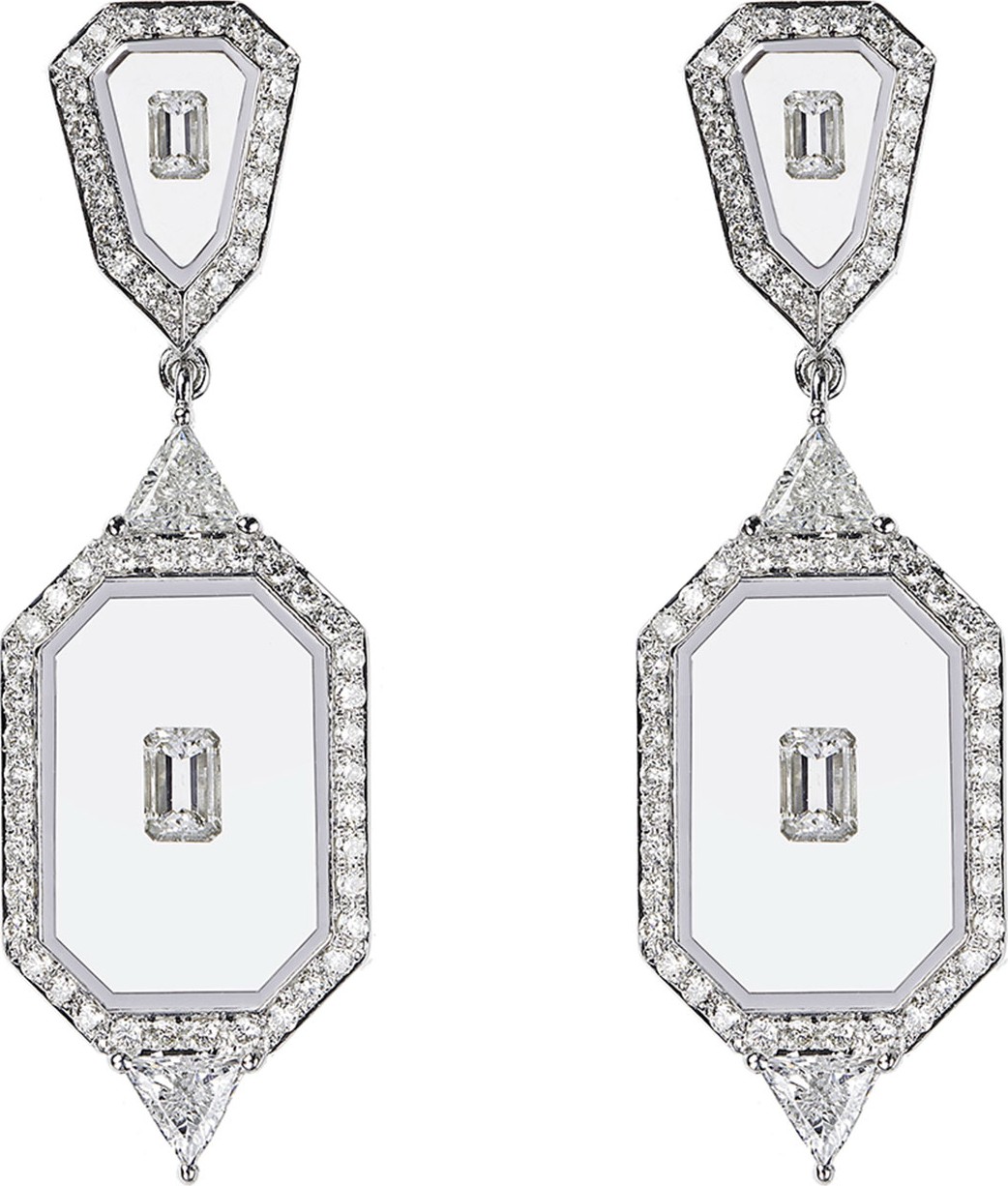Nikos Koulis Universe Line 18k White Gold Mixed-Diamond Earrings