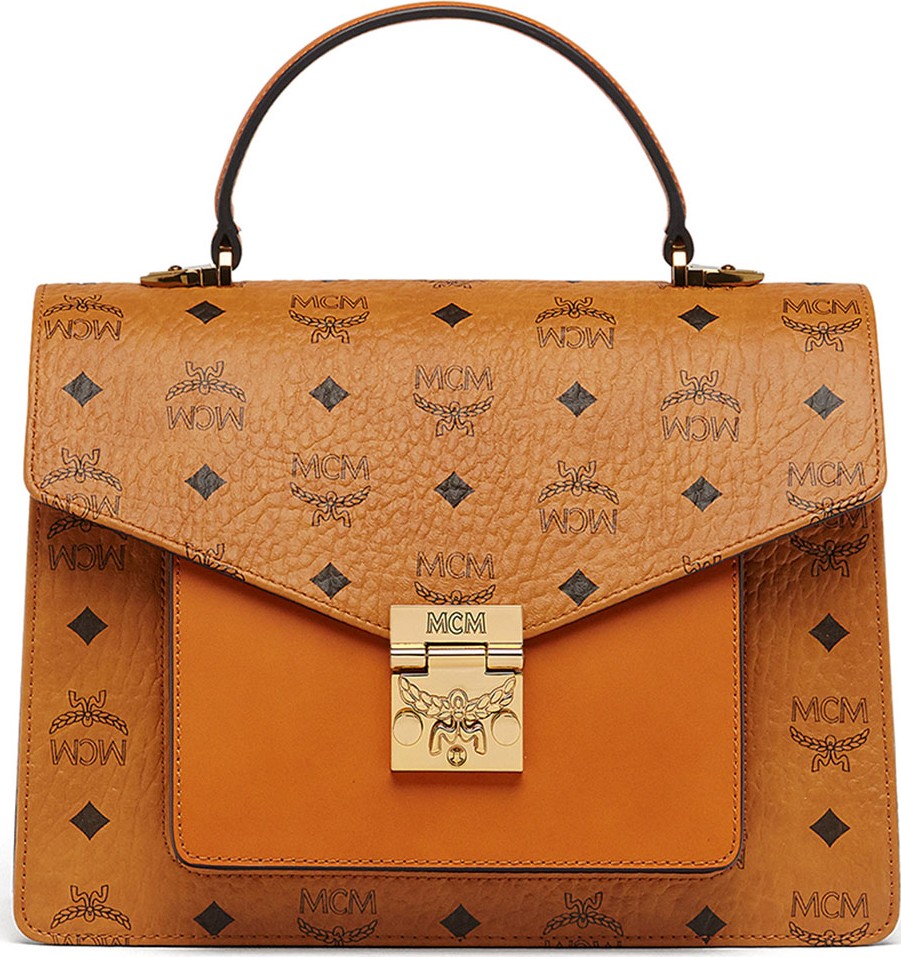 MCM Patricia Visetos Logo Satchel Bag