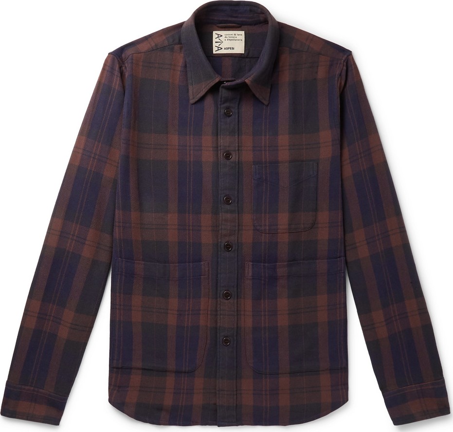 Aspesi Checked Cotton-Flannel Shirt