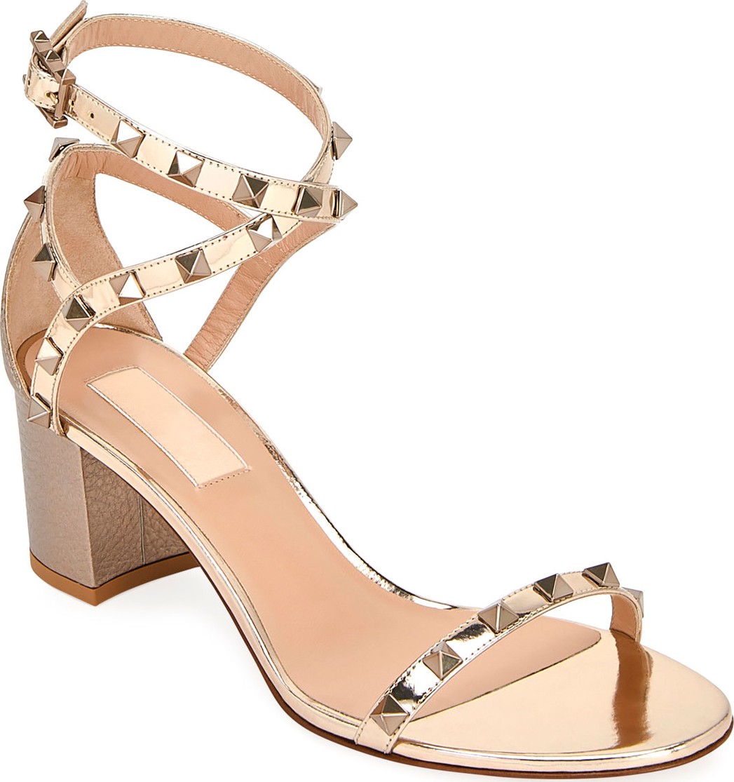 Valentino Rockstud Metallic Ankle-Wrap Sandals