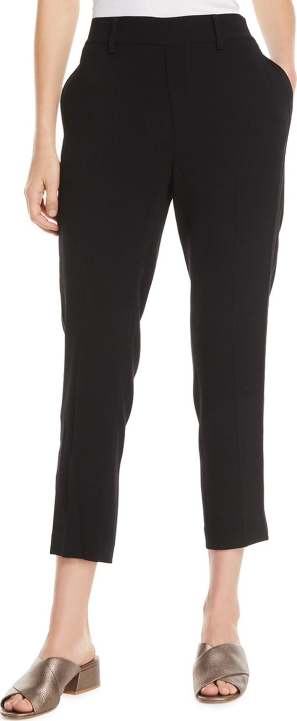 Vince Crepe Satin-Stripe Cropped Pull-On Pants