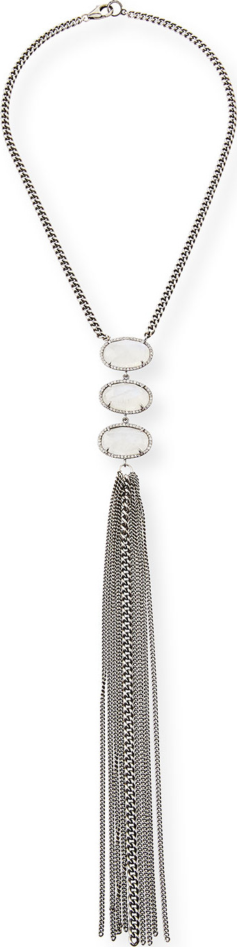 Sheryl Lowe Triple Moonstone & Diamond Fringe Necklace, 39"