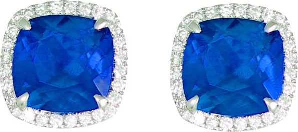Frederic Sage 18k White Gold Sapphire Cushion & Diamond Earrings