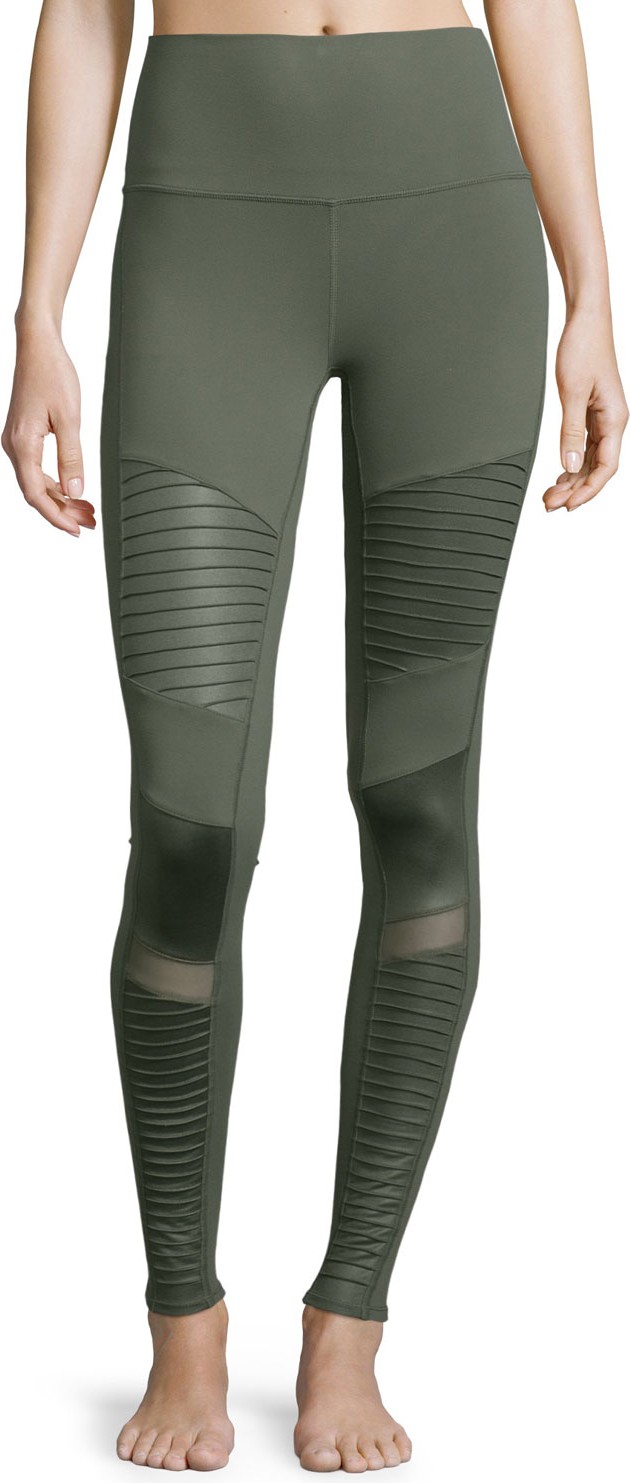 Alo Yoga High-Waist Moto Sport Leggings with Mesh Panels
