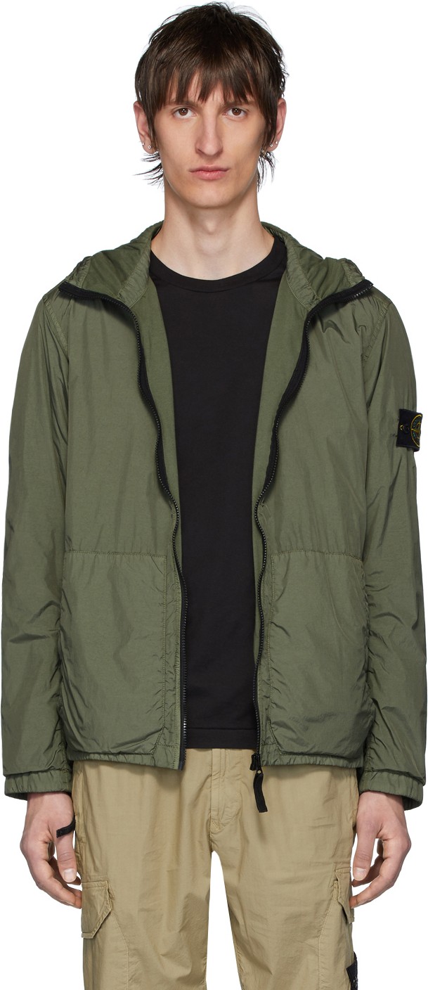 Stone Island Khaki Nylon Rep Hooded Coat