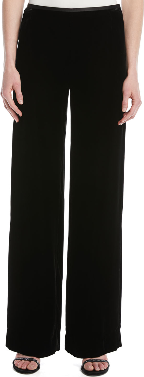 Emporio Armani Wide-Leg Side-Zip Velvet Pants