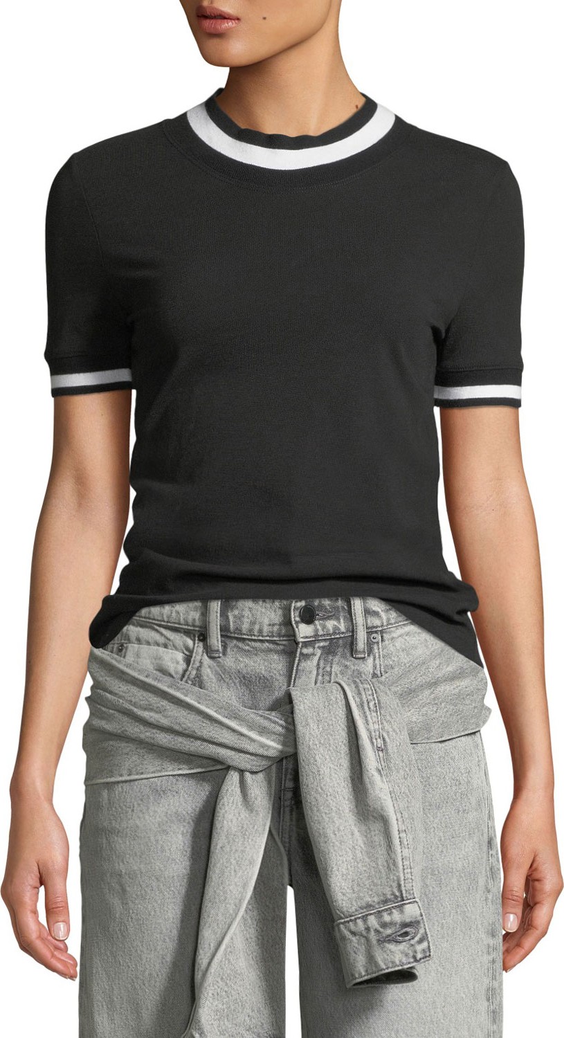 T By Alexander Wang Twist Jersey Short-Sleeve Tee with Striped Trim